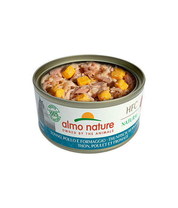 Almo Nature Nassfutter Für Katzen HFC Natural, Thunfisch, Huhn & Käse, 24 X 70 G