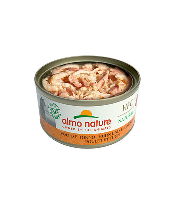 Almo Nature Nassfutter Für Katzen HFC Natural, Huhn & Thunfisch, 24 X 70 G