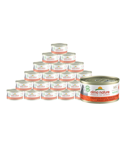  Almo Nature Nassfutter Für Katzen HFC Natural, Huhn Mit Kürbis, 24 X 70 G