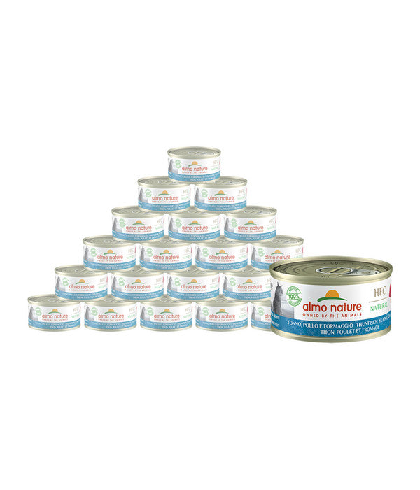  Almo Nature Nassfutter Für Katzen HFC Natural, Thunfisch, Huhn & Käse, 24 X 70 G