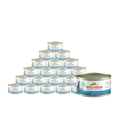  Almo Nature Nassfutter Für Katzen HFC Natural, Thunfisch, Huhn & Käse, 24 X 70 G