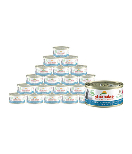  Almo Nature Nassfutter Für Katzen HFC Natural, Thunfisch, Huhn & Käse, 24 X 70 G