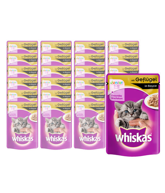  Whiskas® Nassfutter Für Katzen Junior, Geflügel In Sauce, 24 X 100 G