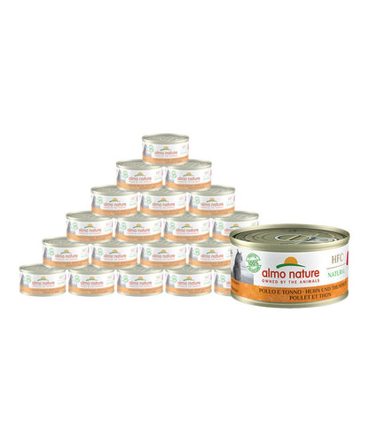  Almo Nature Nassfutter Für Katzen HFC Natural, Huhn & Thunfisch, 24 X 70 G