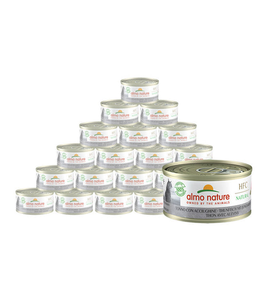  Almo Nature Nassfutter Für Katzen HFC Natural, Thunfisch & Jungsardinen, 24 X 70 G