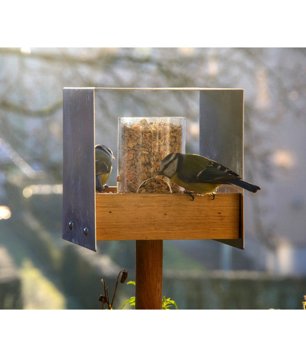  LUXUS-VOGELHAUS Futterhaus Bauhaus II, Braun/silber, Ca. B15/H16/T15 Cm
