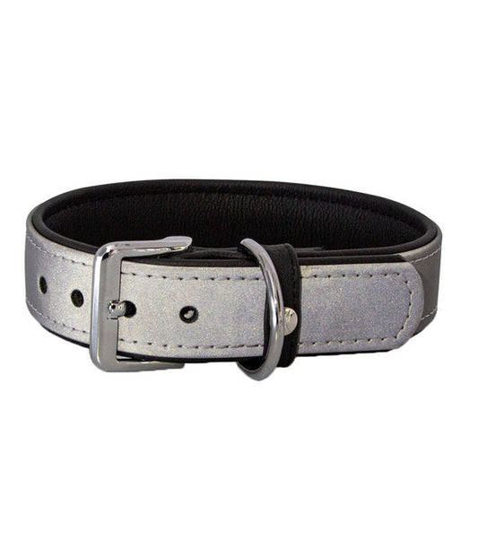  Das Lederband Hundehalsband Style Oslo Silber Reflektierend/Schwarz